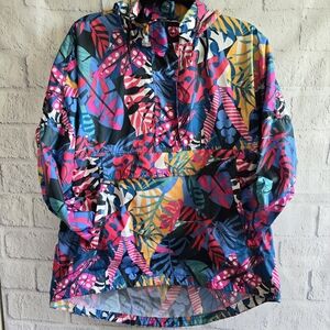 Lauren James Floral Colorful Hooded Windbreaker Jacket Medium